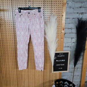 Free People Pink Striped Ankle Skinny Jeans